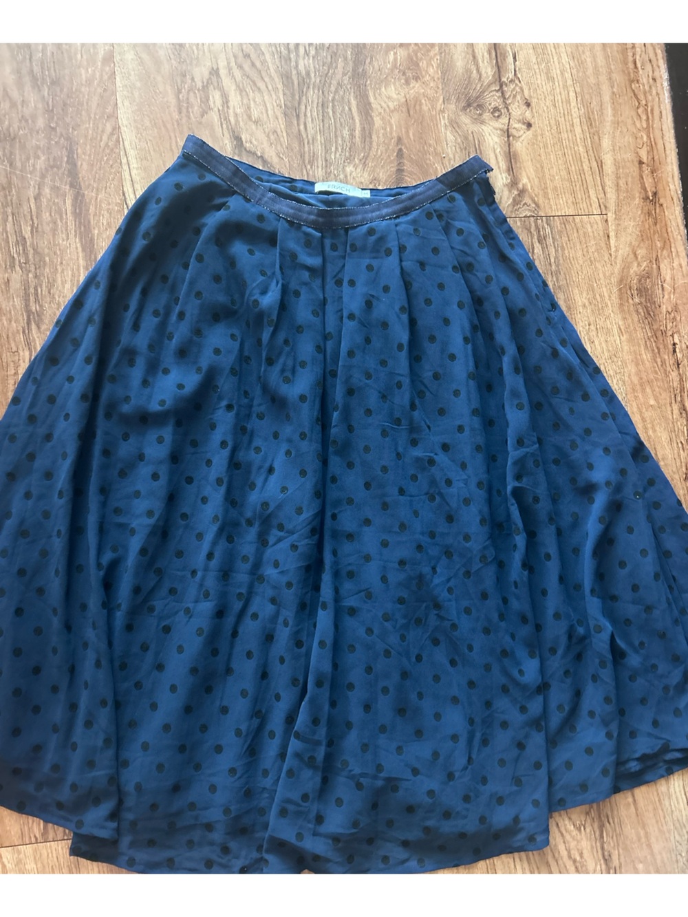 5 for $25 FRNCH Navy Blue Skirt with Black Polka Dots